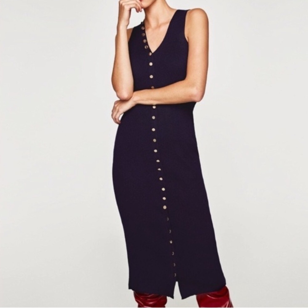 Zara Ribbed Knit Dress Navy Dress